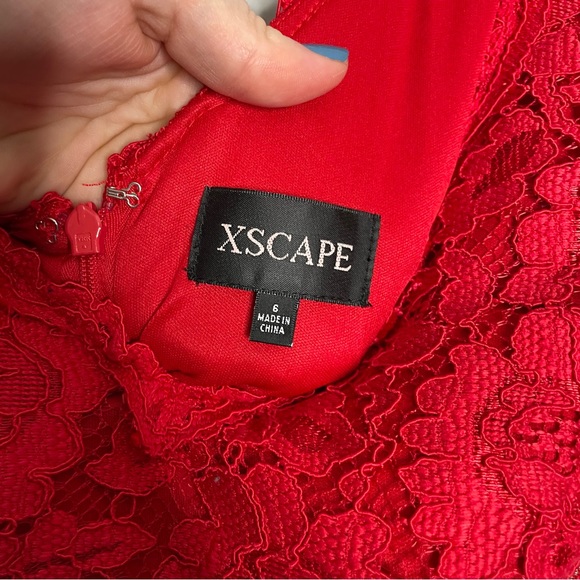 Xscape Full Lace Mermaid Gown Sleeveless V-Neck Formal Zip Closure In Red Size 6 - Picture 5 of 8